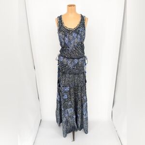 NWT Poupette St Barth Long Dress Nola SH PR Black Blue Geo Batik Rombo Size M